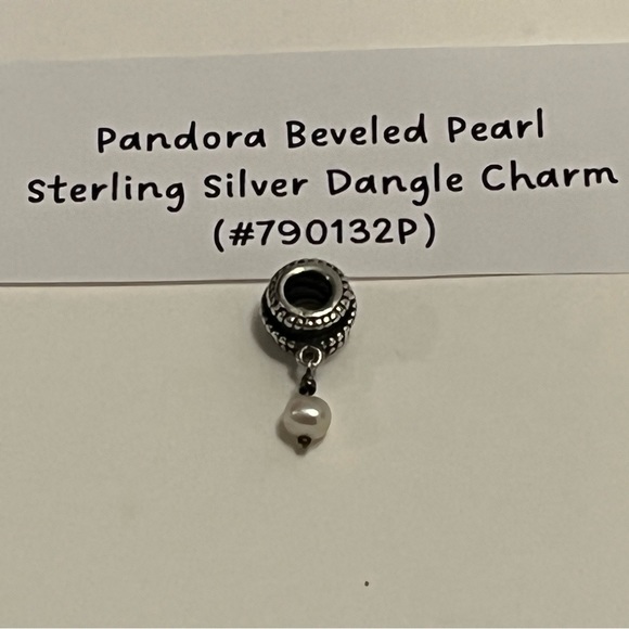 Retired PANDORA Sterling Silver Beveled Pearl Dangle Charm - Picture 2 of 5